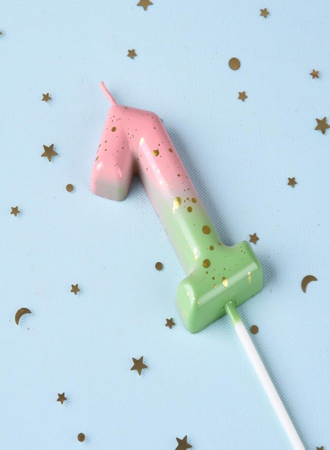 PHD CAKE 2.76 Inch Classical Pink Green Gold 1 Number Birthday Candles, Gold Number Candles, Cake Number Candles, Party Celebration - Image 2
